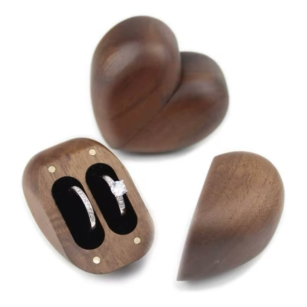 Walnut Wood Wedding Rings Box for Two Rings - Picture 2 of 2